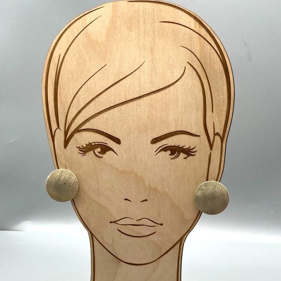 Textured Metal Dome Button Earrings, Vintage Clip On Minimalist Fashion - Picture 3 of 5